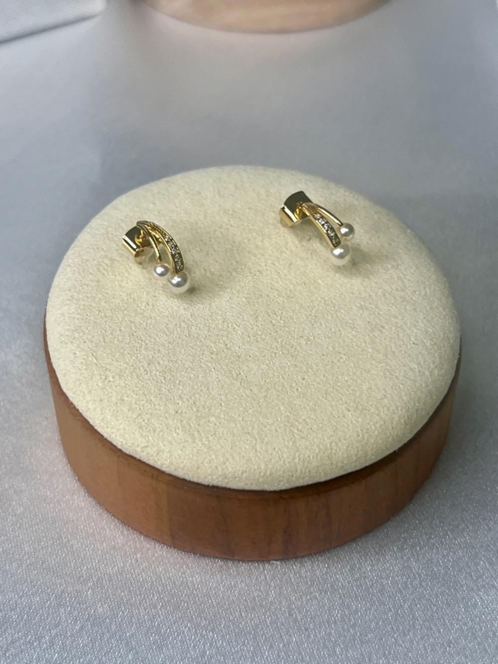 18K Gold Pearl and Crystal Arc Stud Earrings - Women's Jewelry